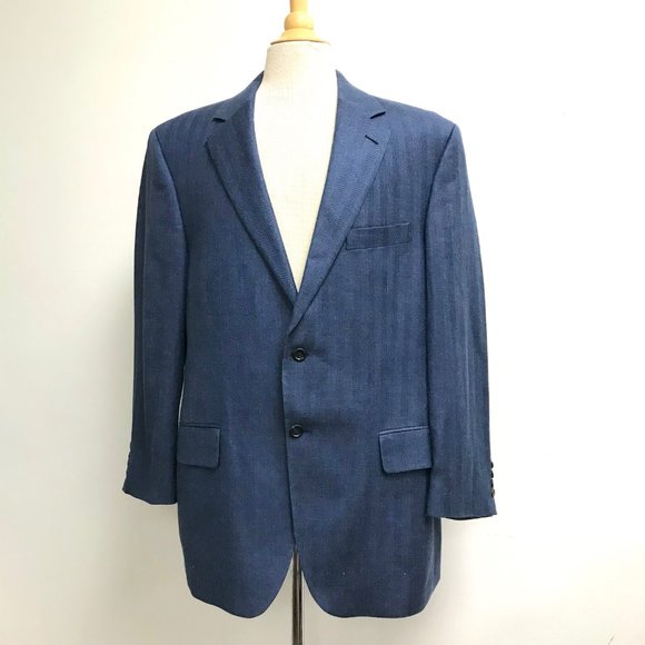 John W Nordstrom blue silk herringbone blazer 2 button 44 regular